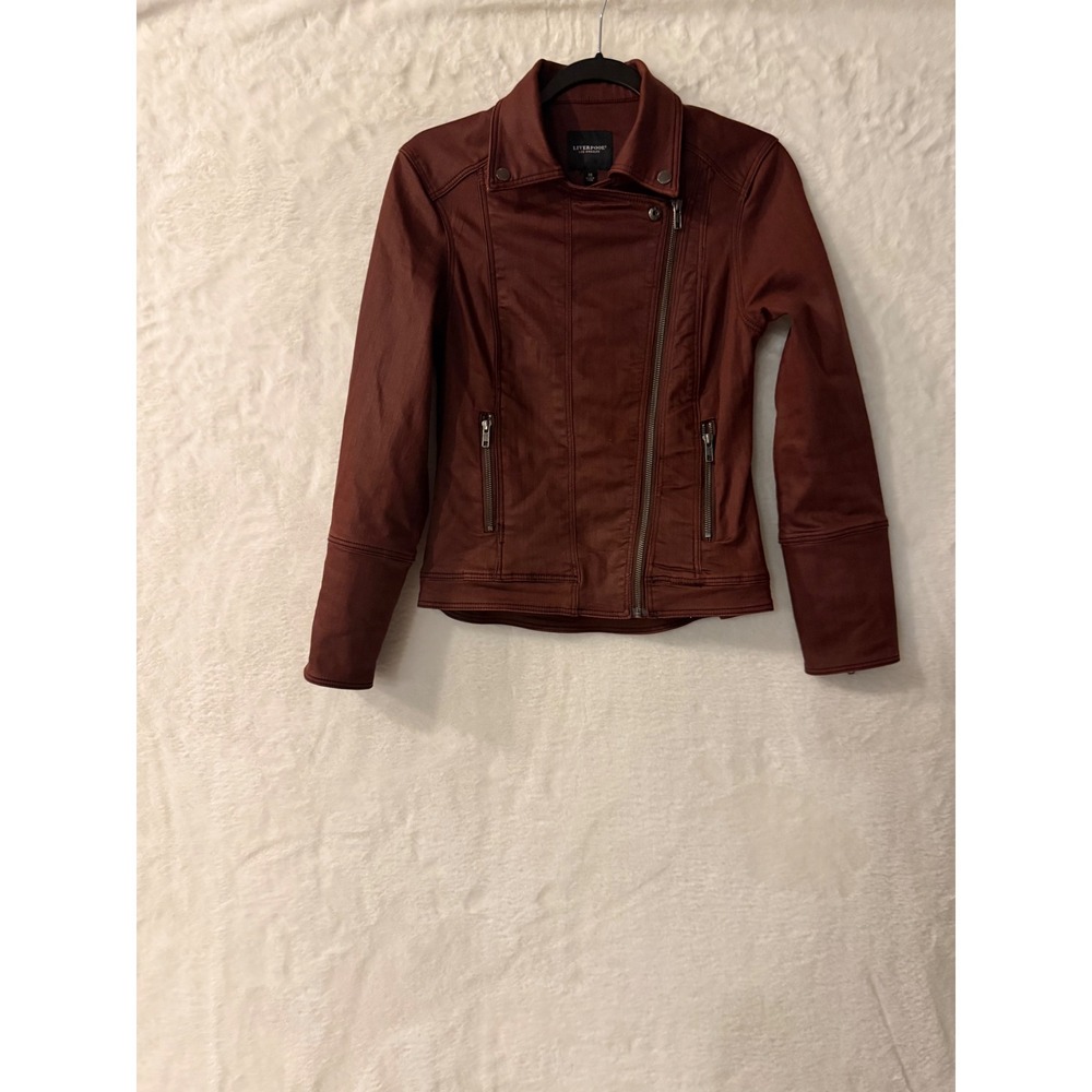 Liverpool Los Angeles Burgundy Coated Moto Jacket Asymmetrical Zip Biker Small